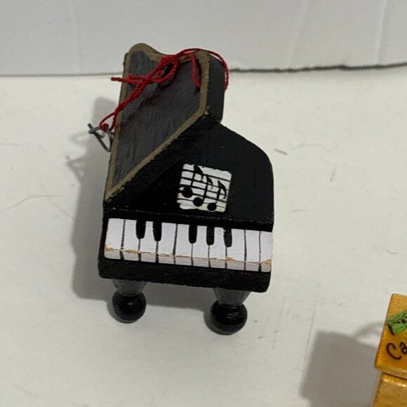 Vintage Wooden Musical Christmas Tree Ornaments Set Instrument Piano 10 Piece - Picture 2 of 15